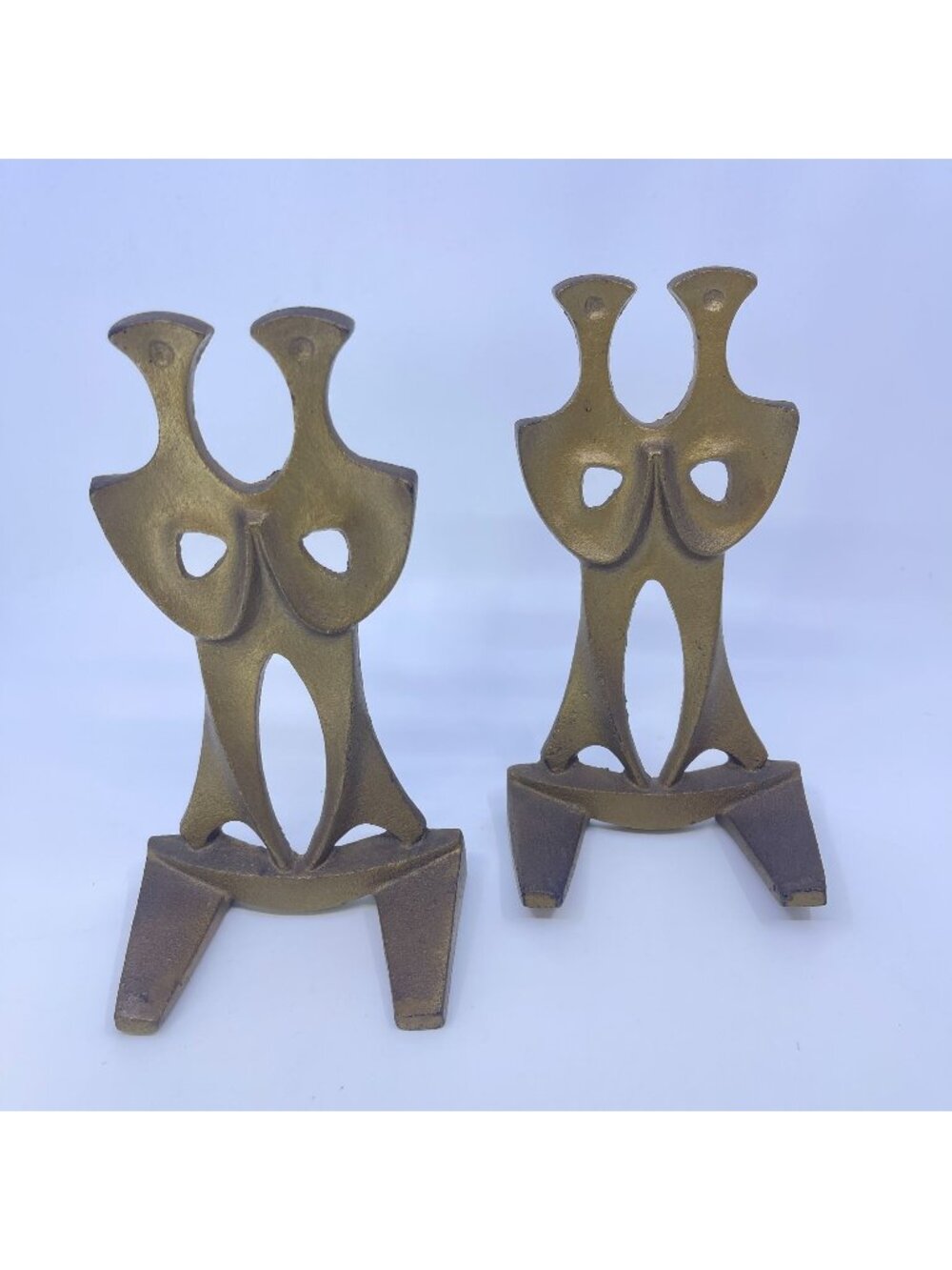 vintage mid-century modern "friendship" (yujo/mask) sculptural bookends 1950's